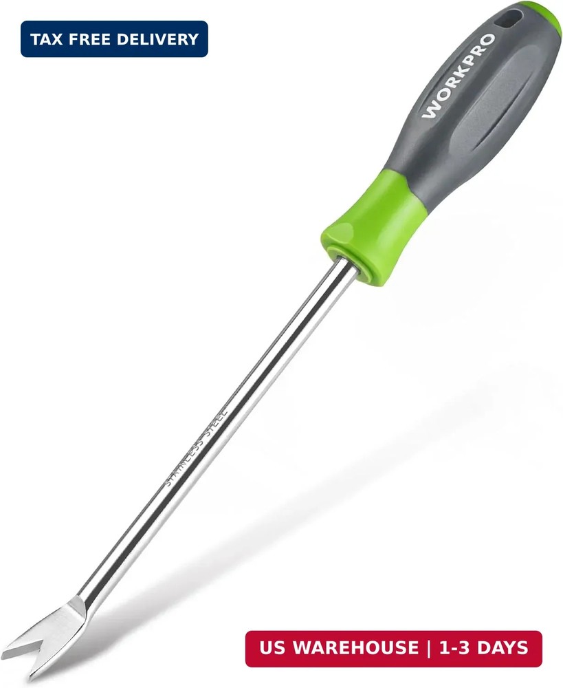 WORKPRO 11.5" Dandelion Weeder Puller Tool with Soft Handle, Polished Stainless