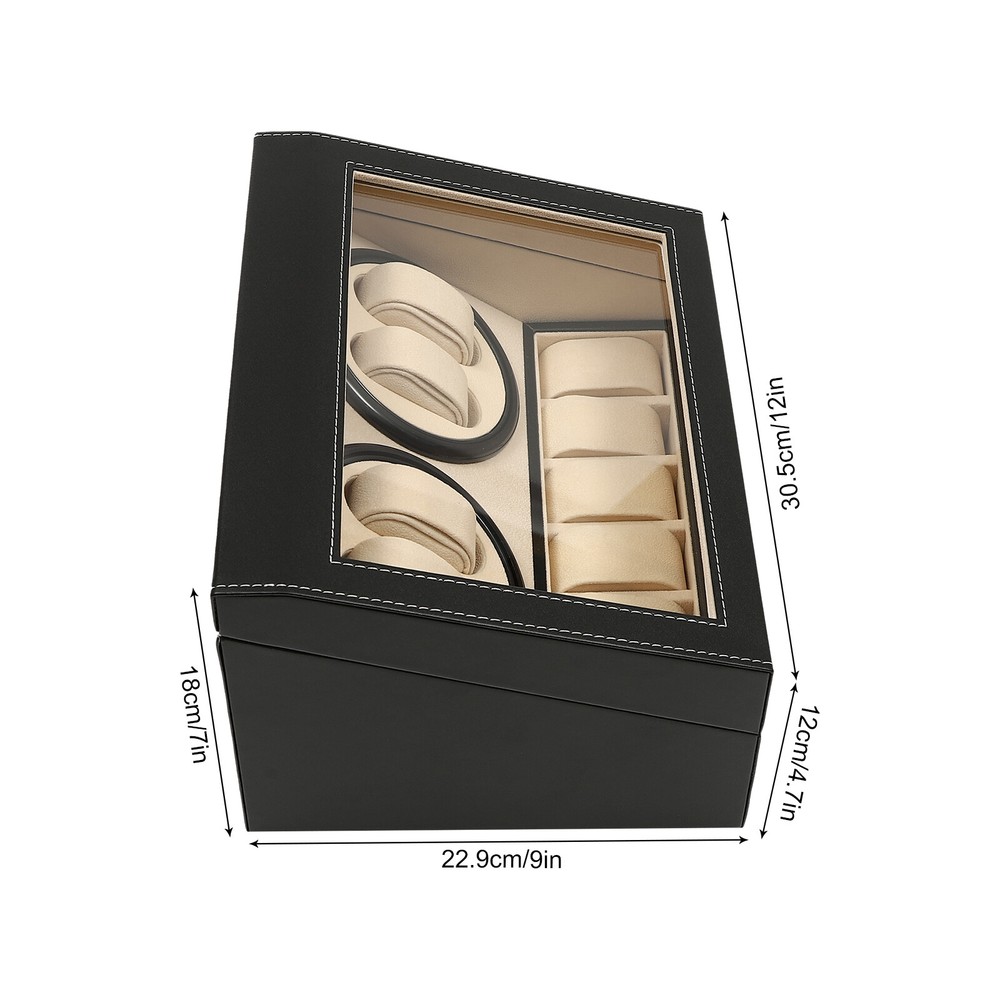 Luxurious 4+6 Automatic Rotation Leather Watch Winder Storage Display Box Black