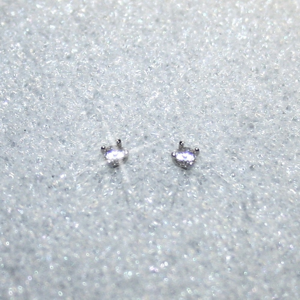 Small Austrian Zircon Stud Earrings Basket Setting 3mm Solid 14k White Gold
