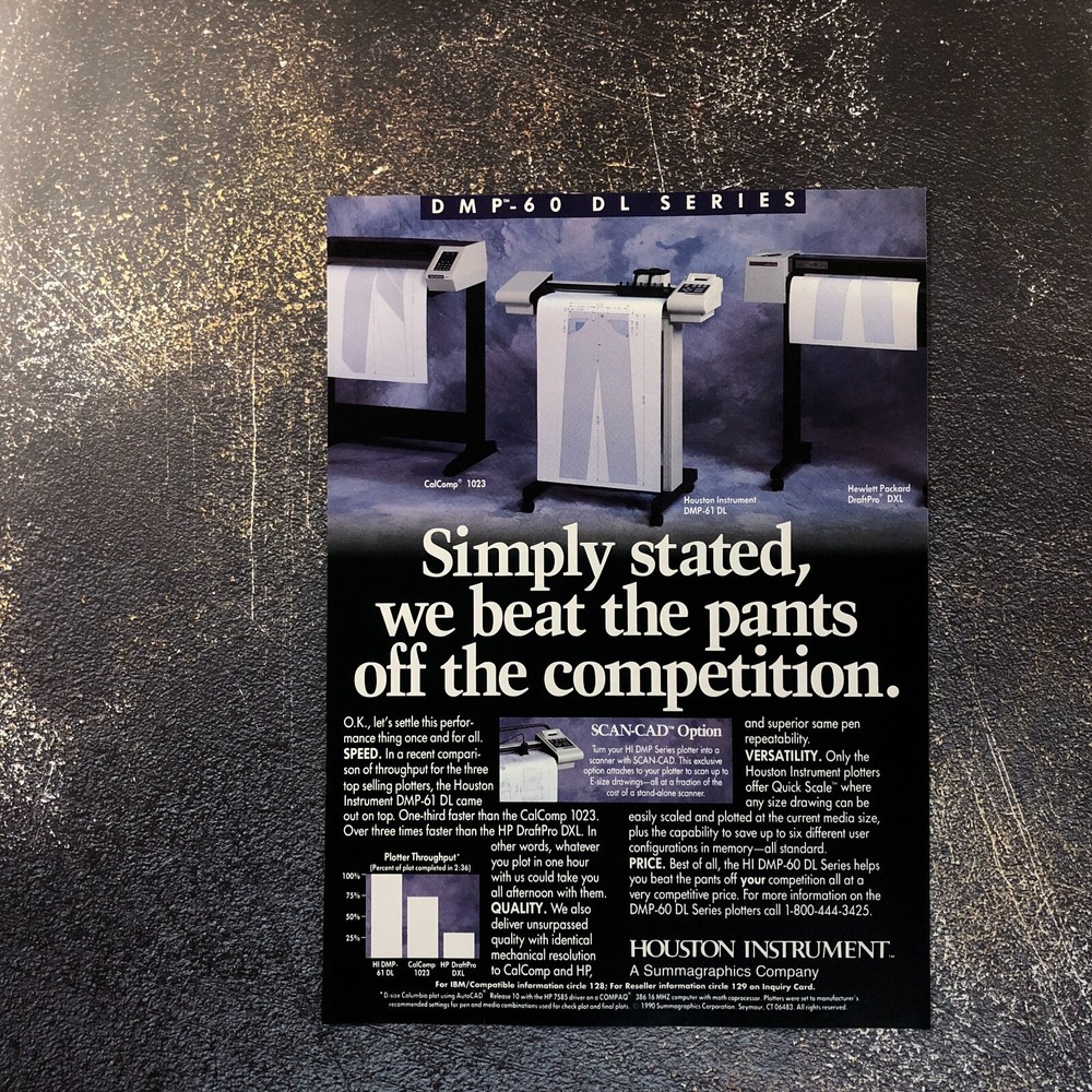 1991 Houston Instrument DMP-61 DL Plotter Vintage PRINT AD Retro Electronics
