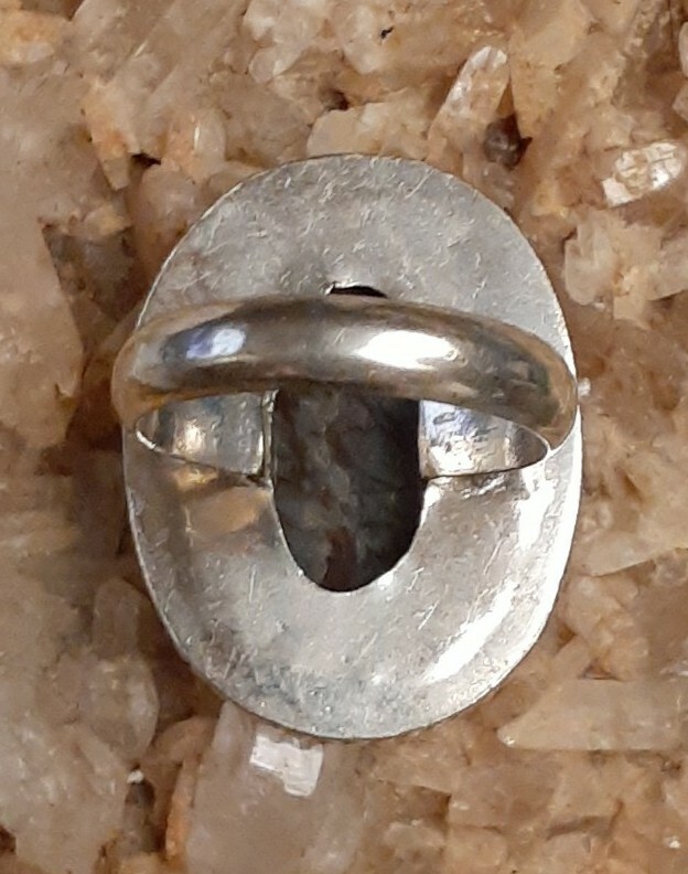 Artisan 925 Silver Brown Gray Agate Oval Ring Size 8.5