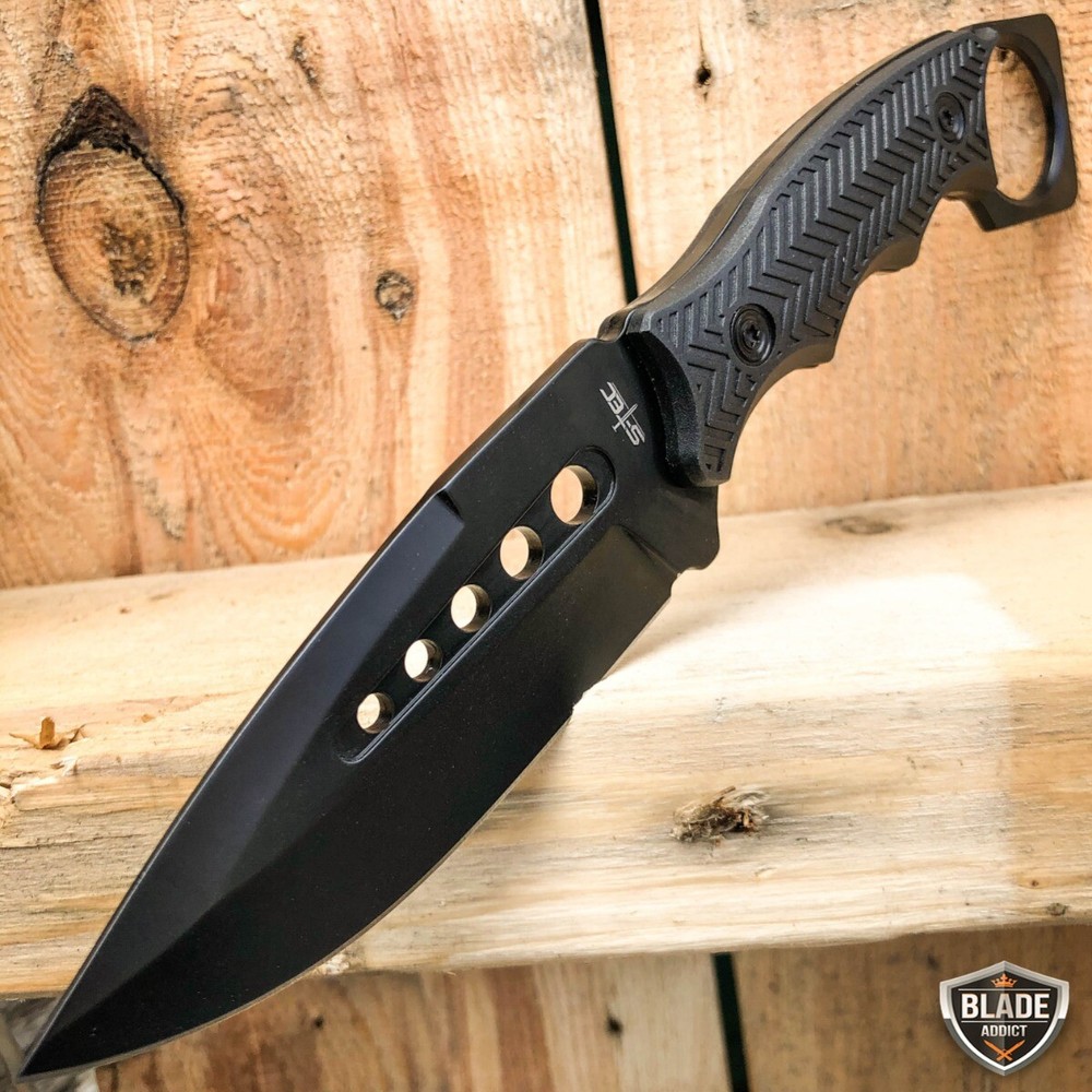 2PC 8.5" Fixed Blade Tactical Hunting Knife with ABS Belt Loop Holster Sheath