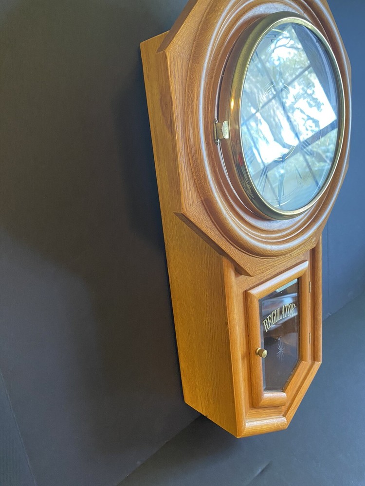 Functioning Vintage D & A Schoolhouse Regulator Wall Clock chiming with pendulum