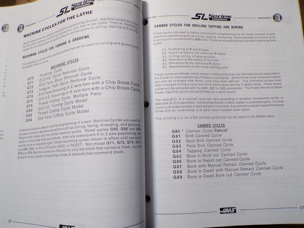 Haas SL-Lathe Training Manual 2001