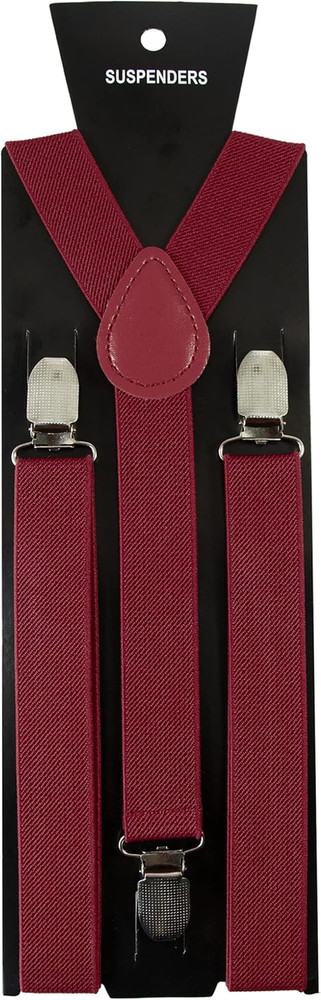 Men's Solid Color Adjustable Suspenders with 3 Durable Clips