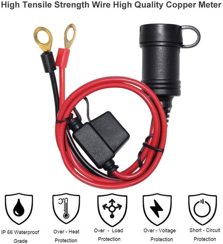 Water-Resistant 6FT Cigarette Lighter Extension Cable with 15A Protective Fuse