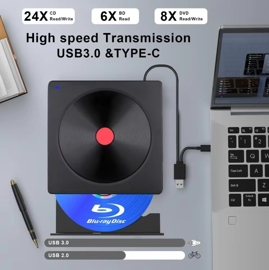 Portable External Blu-ray Drive USB 3.0 & Type-C BD Reader DVD/CD Burner