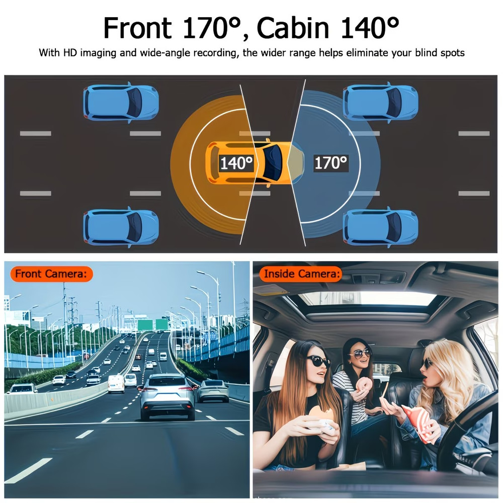 1080P Dual Dash Cam Front & Inside Car Camera IR Night Vision Loop Recording DVR