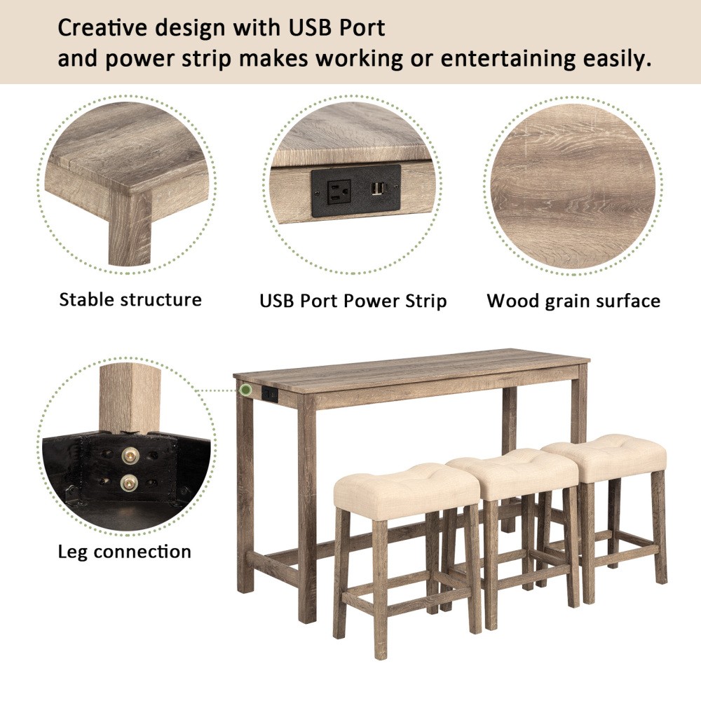 Bar Table Set Power Outlet Sofa Bar Table W Stools Couch Table W 3 Padded Stools