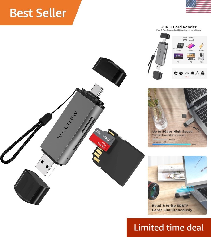 Versatile USB 3.0 & USB-C SD Card Reader with Aluminum Shell - Plug and Play