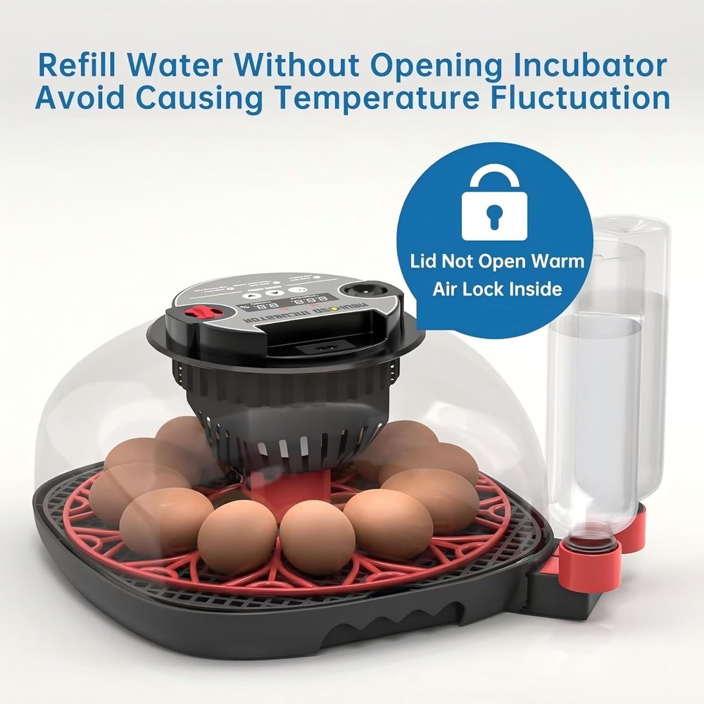12-24 Egg Incubator with Humidity Display, Egg Candler, Automatic Egg Red