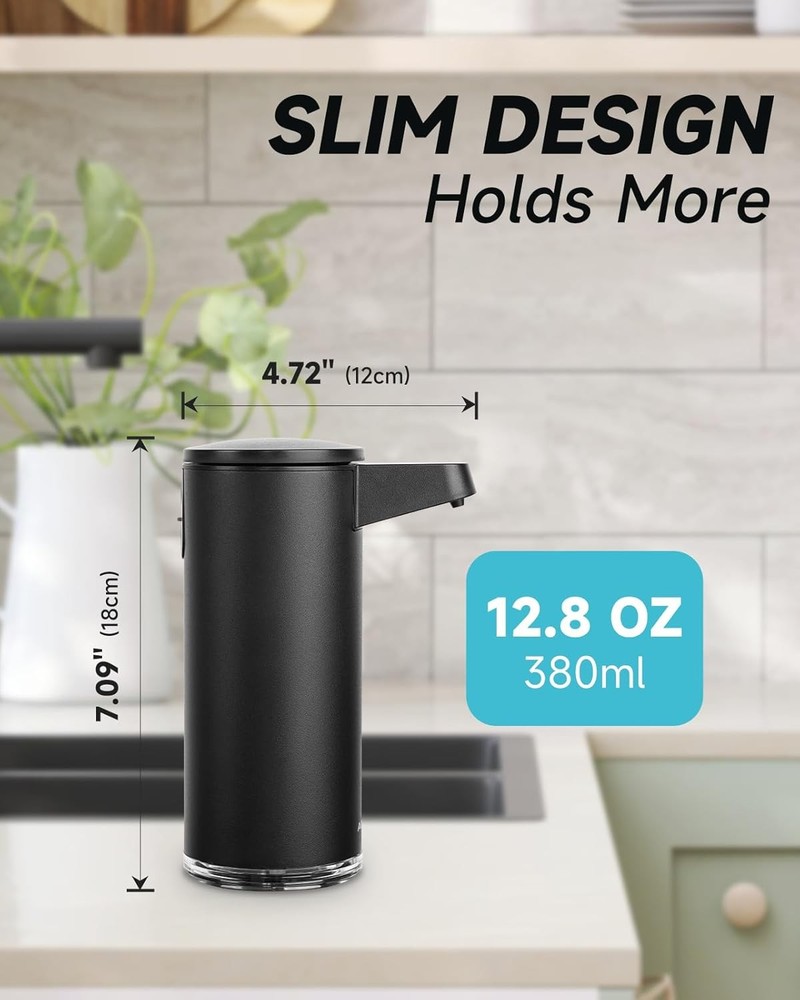 SensePro Automatic Soap Dispenser Type-C Rechargable, Stainless Matte Black C...