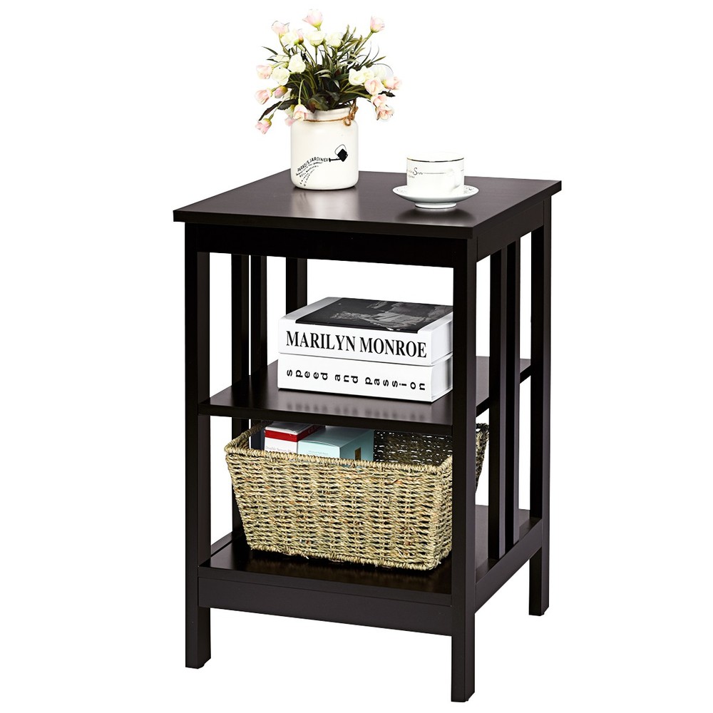 3-tier Side Table Nightstand Sofa End Table Storage Display Shelf Espresso