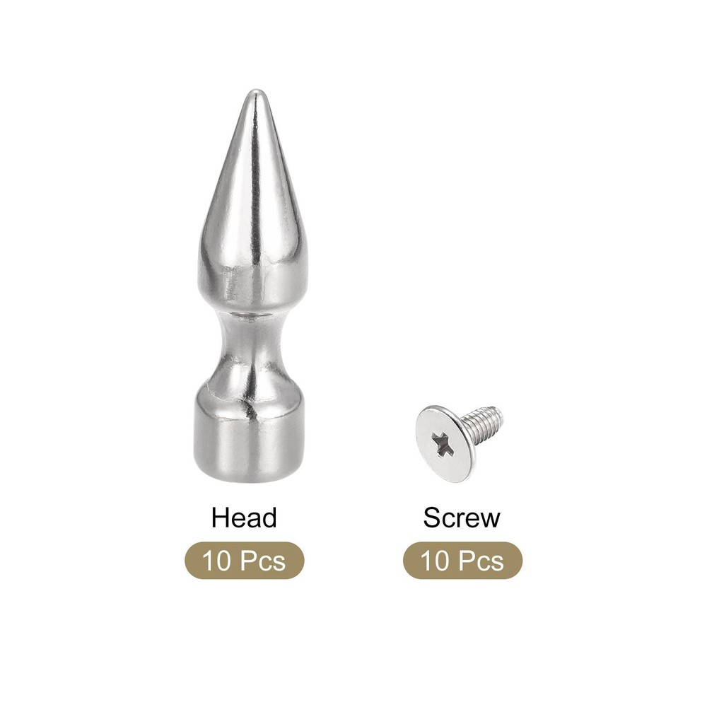 10x35mm Screw Back Rivets, 10 Set Solid Leather Studs Silver Tone