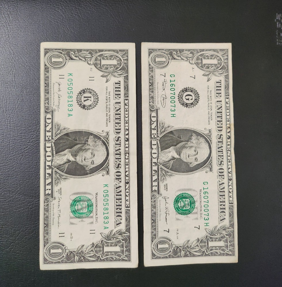 ERRORS OPPOSITE MISCUT BILLS. LOT OF TWO $1 NOTES