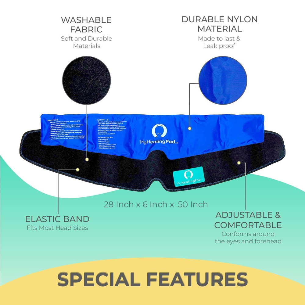 My Heating Pad Reusable Head Gel Ice Pack with Adjustable Elastic Band