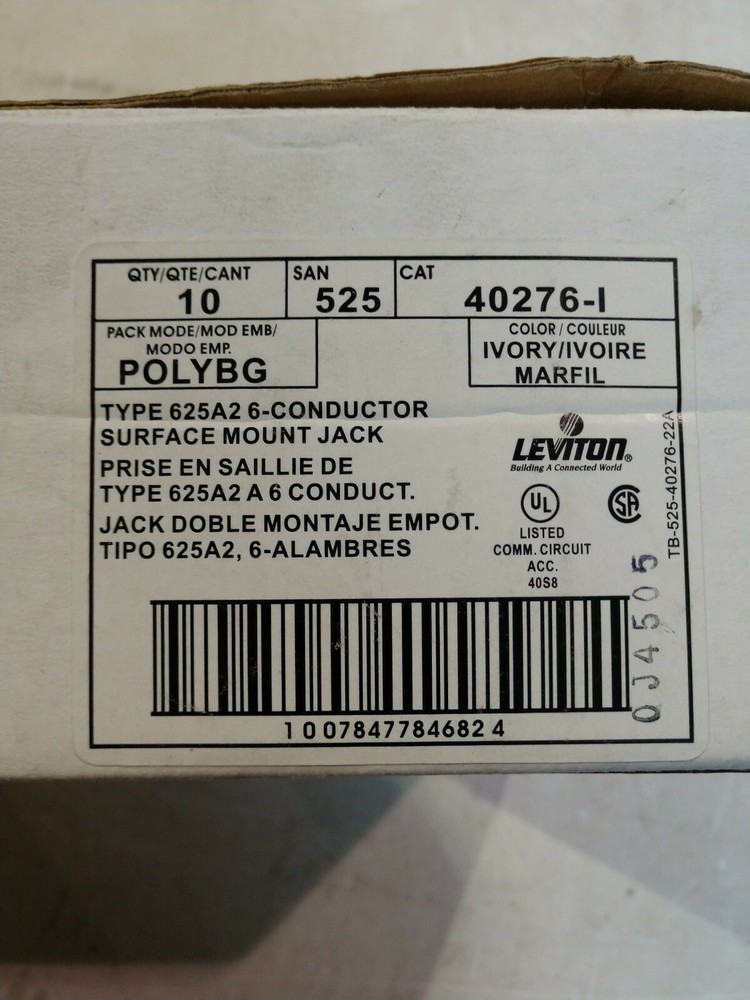 (8) Leviton Type 625A2 6 Conductor Surface Mount Jacks