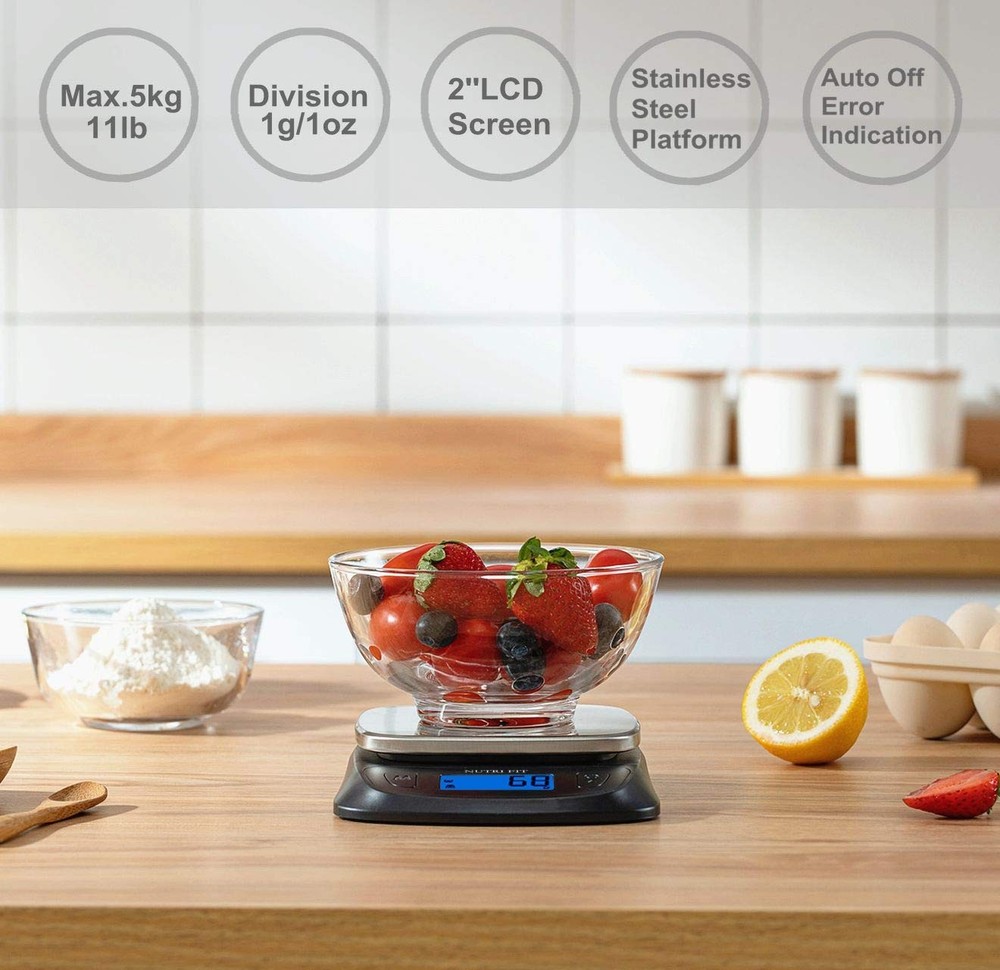 Compact Stainless Steel Kitchen Scale - Accurate Tare Function, Auto Shut-Off