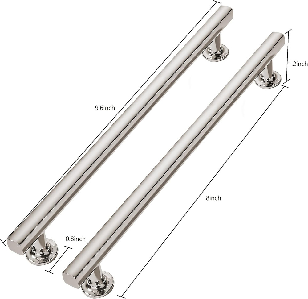 8" Polished Nickel Cabinet Pulls - 10 Pack Heavy-Duty Square Handles