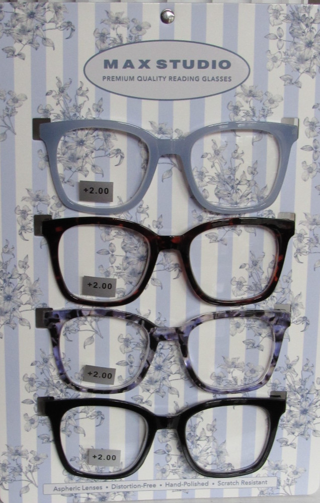 MAX STUDIO 4-PACK Premium Quality Reading Glasses Readers Multi-Colored NEW