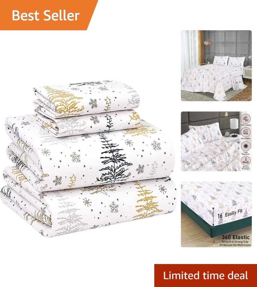 Warm & Cozy Queen Size Flannel Sheets - 100% Cotton, Envelope Closure, 160 TC