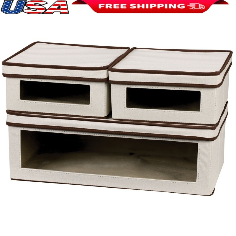 Storage Box Set W/ Window Stackable Fabric Organizer Chest Home Office Closet US
