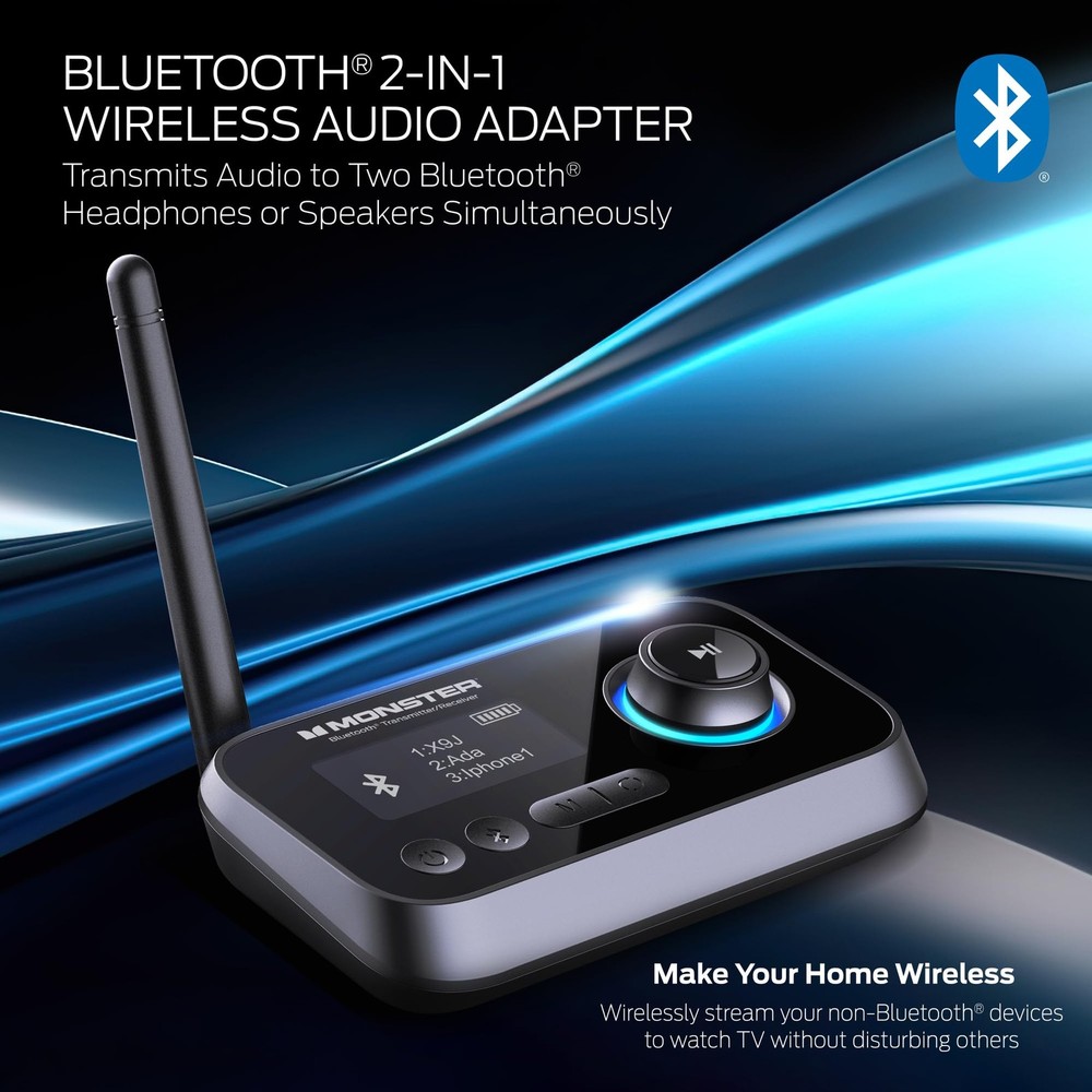 Monster Bluetooth Transmitter & Receiver, 2-in-1 Bluetooth Audio Adapter, Str...