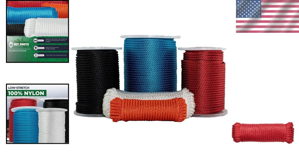 High Strength Solid Braid Nylon Utility Rope 1/8" x 500ft - Versatile & Durable