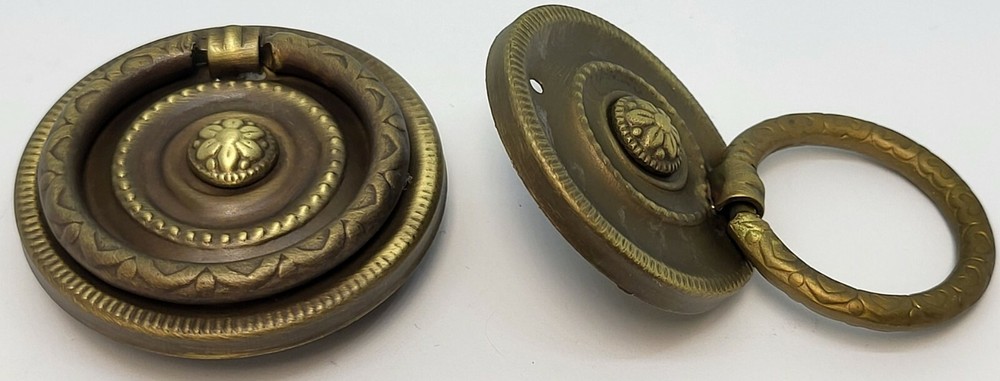 1-5/8" & 2" Diameter Stamped Brass SINGLE POST ring pull knob handle antique new