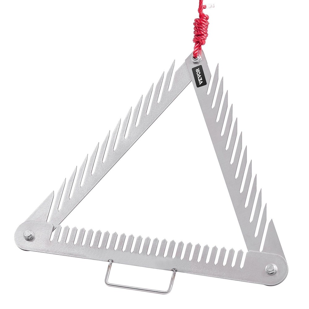 24in Floating Pond Rake, Triangular 3-Sided SS Weed Cutter, 30ft Rope, Portable