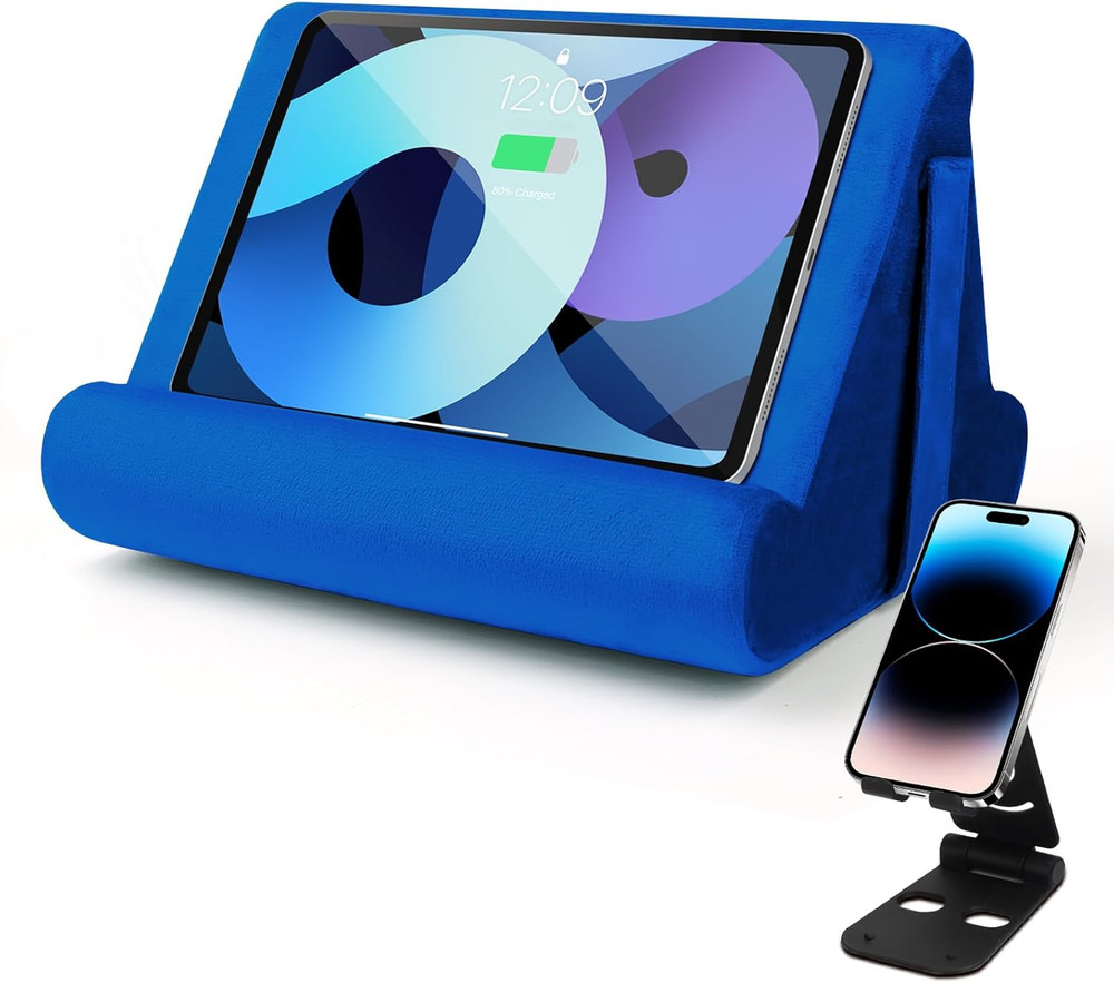 Multi-Angle Tablet Holder with Soft Pad and Net Pocket for Comfort Use