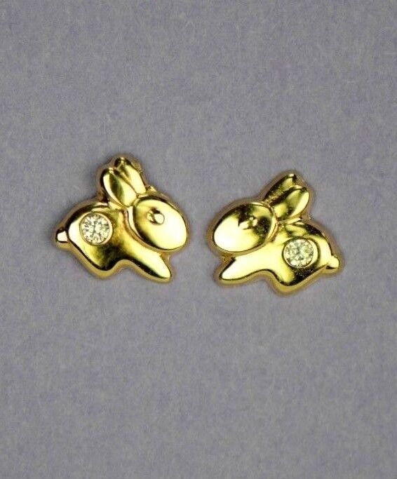14k Yellow Gold CZ Rabbit Stud Earring