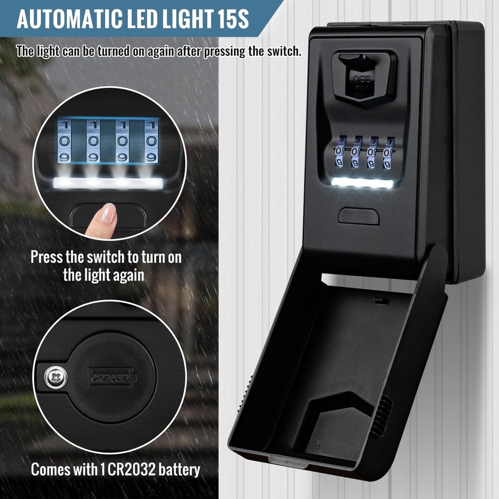 Key Lock Box Wall Mount,Outdoor Combination Lock Box with Light Up Dials,Wate...