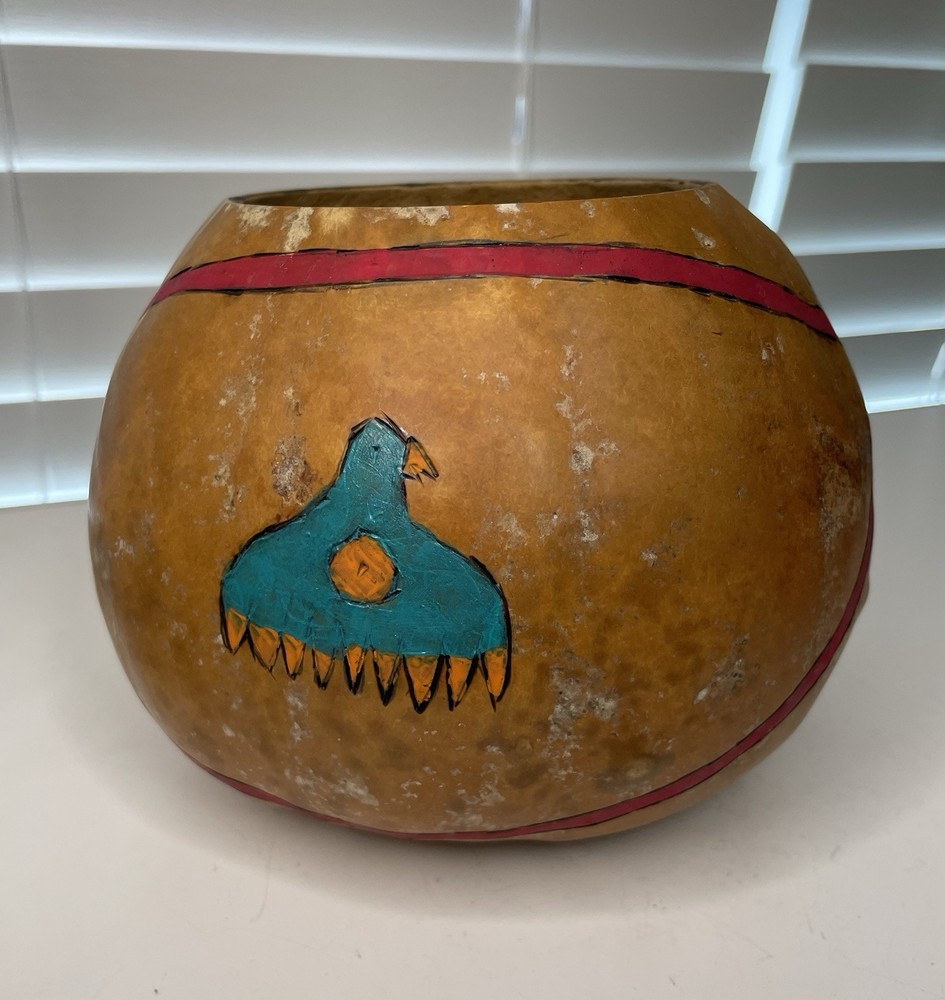 Hand Crafted Decorative Gourd Vessel Southwest Inspired Patterns