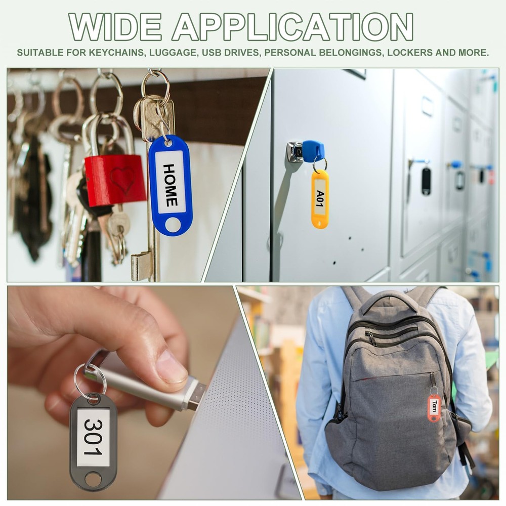 Plastic Key Tags with Split Ring Label Window Identifiers Keychain Tags, 4.7x...