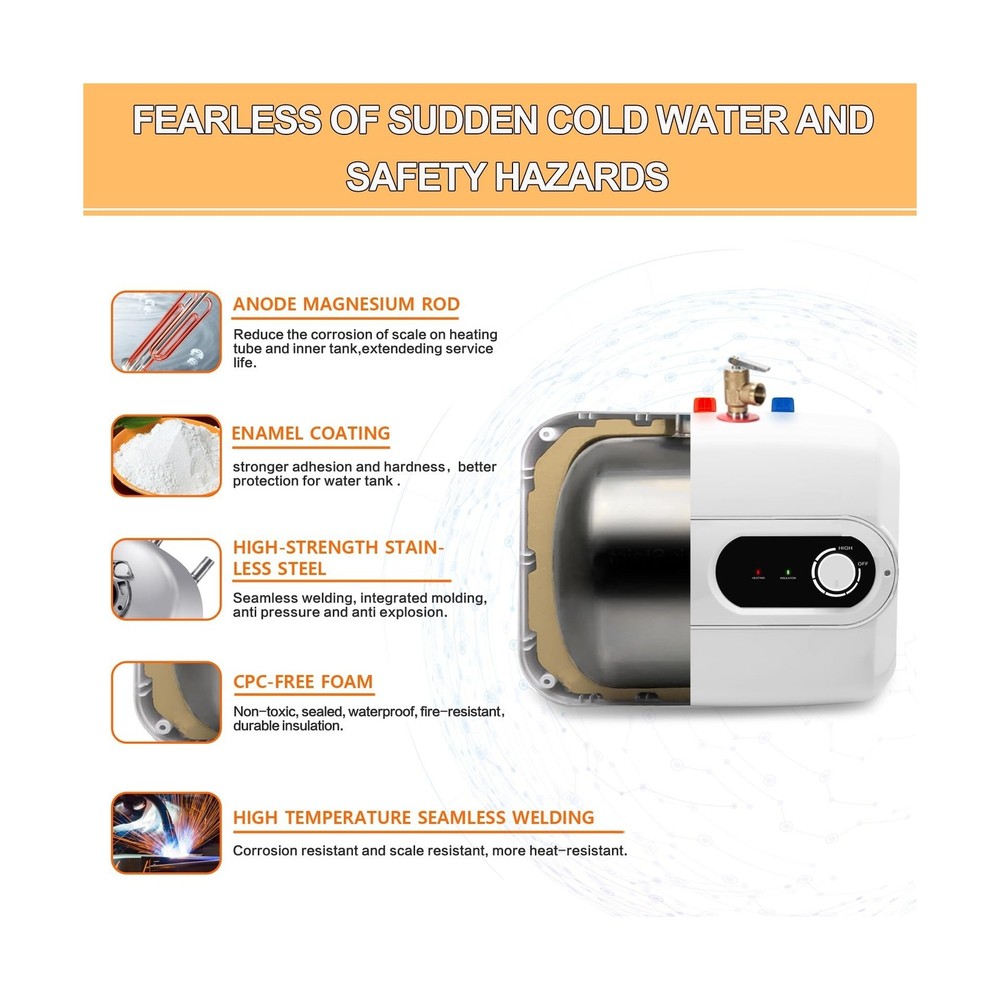 4 Gallon Water Heater Under Sink Instant Hot Water Heaters 1500W 110V 120V Mi...