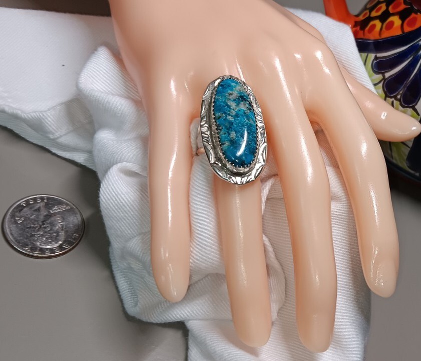 NEW HERBERT TSOISE COMPLEX TURQUOISE STERLING RING FITS SZ. 5.75