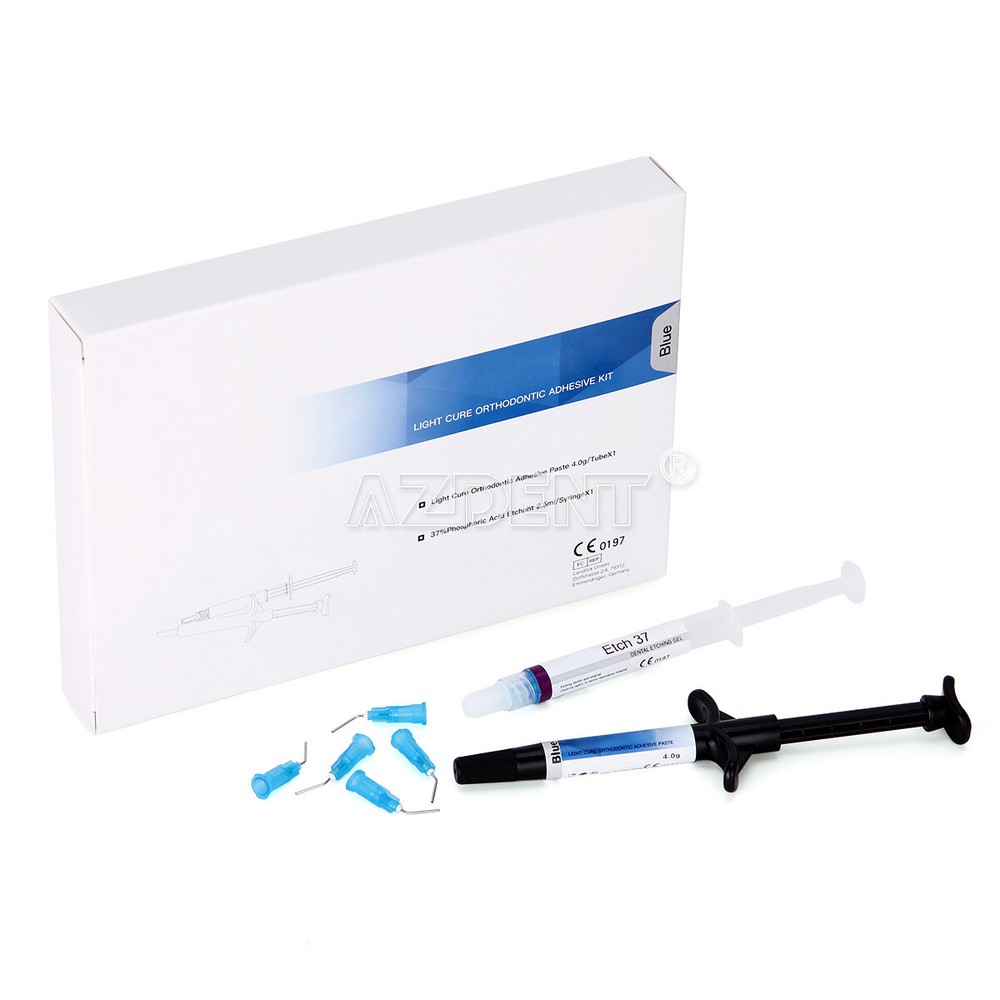 Dental Light Cure Orthodontic Braces Adhesive Paste Acid Etchant Kit Blue 5 Tips