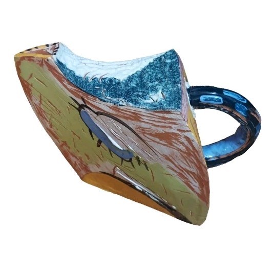 Handmade Abstract Textured Clay Wedge Pitcher