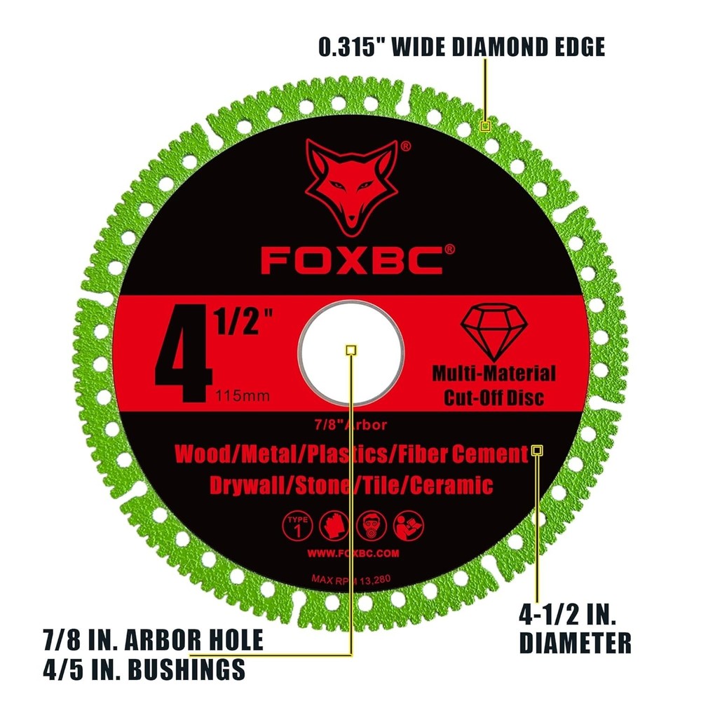 4-1/2 Inch Indestructible Multi-Material Cut Off Disc for Angle Grinders, 7/8...