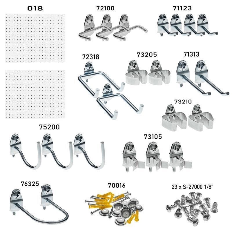 Polypropylene Pegboard Wall Organizer W/ Steel Hooks & Hanging Bin System New