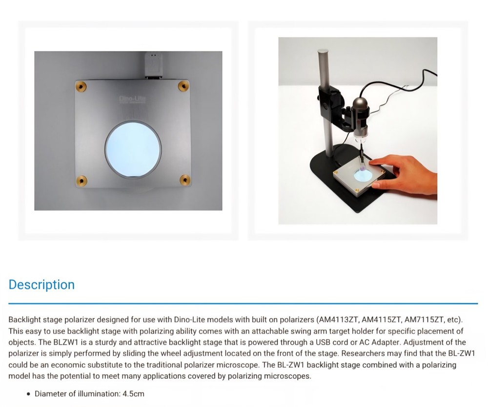 Dino-Lite BL-ZW1 Digital Microscope Backlight Pad - Mint Condition - USB Powered