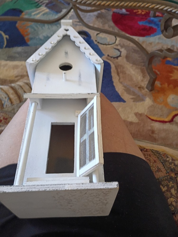 White Wooden Rectangular Bird House with Front Entrance