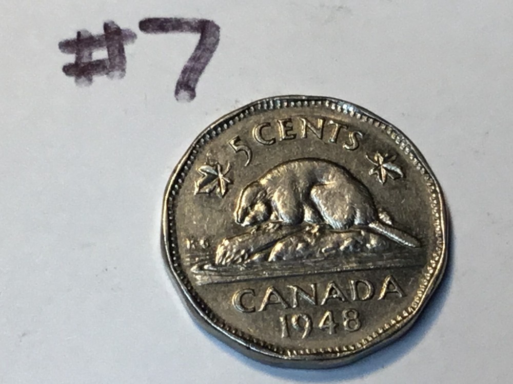 1948 Canadian Five Cent, Canada Nickel, HIGHER GRADE, 1 coin