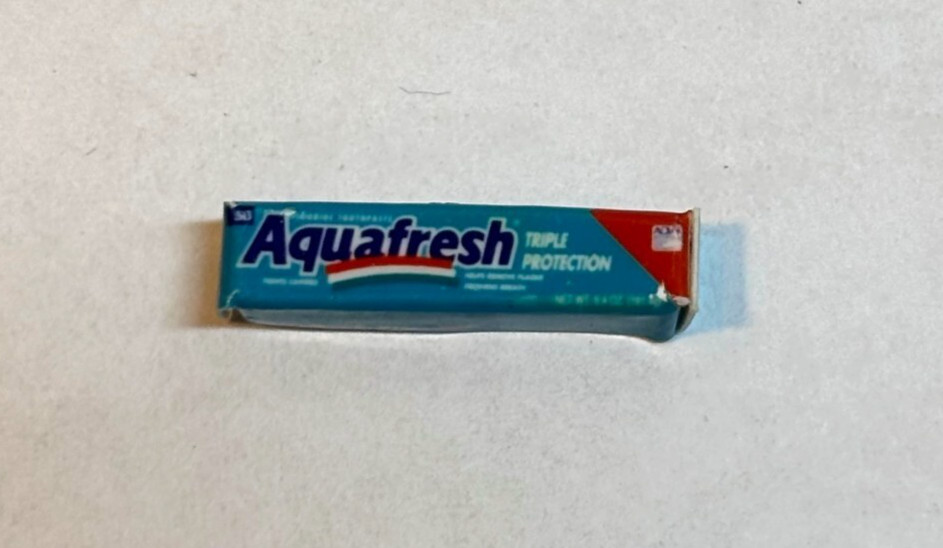 Dollhouse Miniature Aquafresh Toothpaste Carton