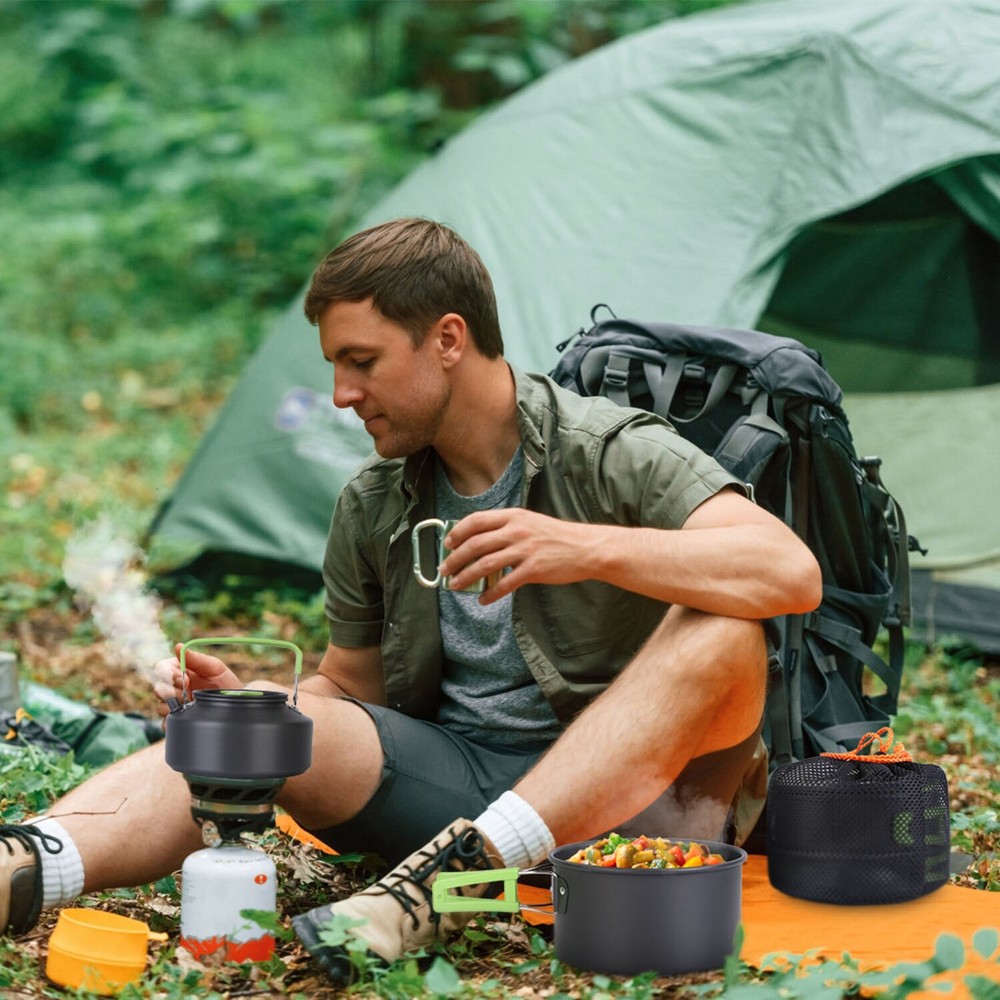 Camping Cookware Mess Kit, Backpacking Cookware Set, Camping Pots & Stove