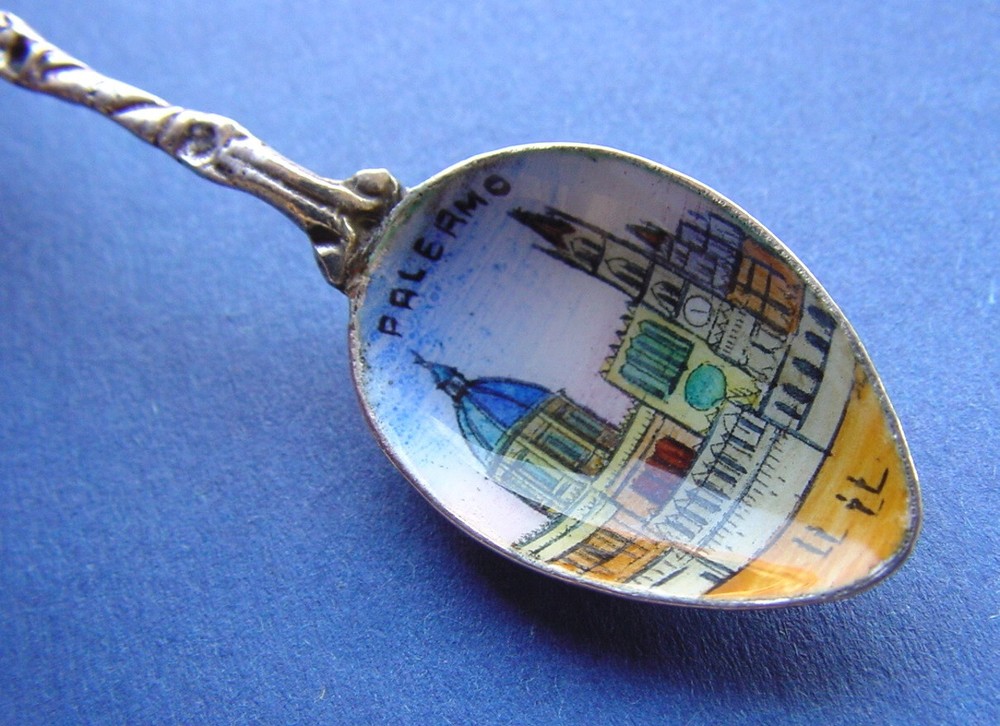 Souvenir / Collector Spoon, PALERMO, 800 Silver, Enamel E674