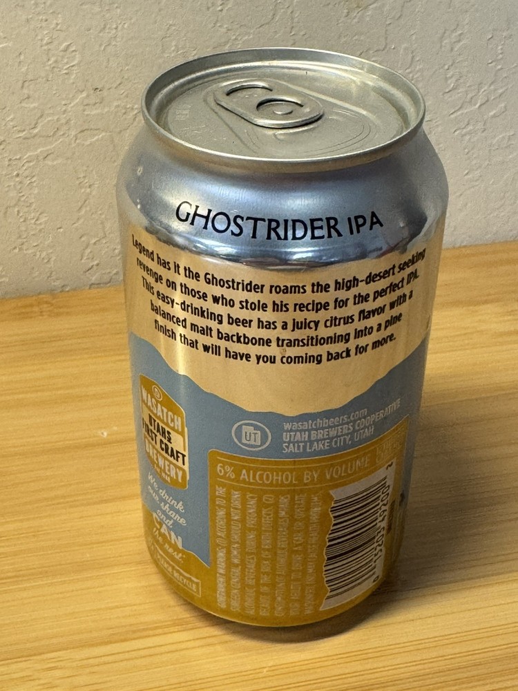 Wasatch Ghostrider IPA - Empty Beer Can - Bottom Opened - Utah