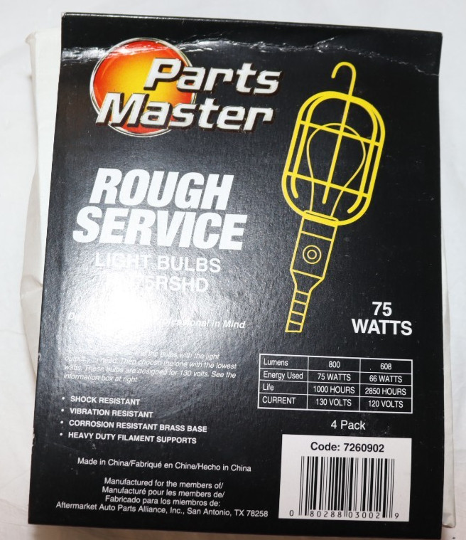 Parts Master 75 Watt Rough Service Bulbs - 4 Pack