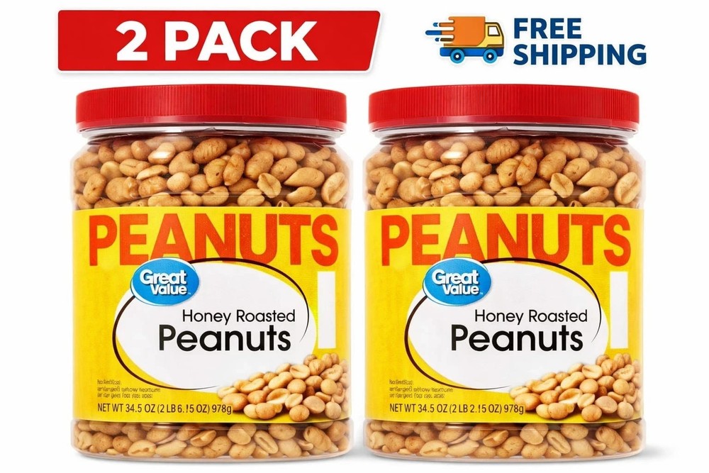 (2 pack) Great Value Honey Roasted Peanuts, 34.5 oz